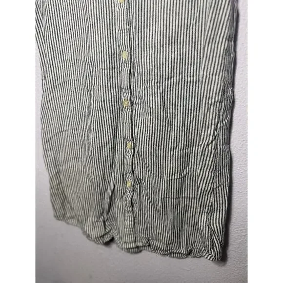 Gap Dress Stripe Button Front V-Neck Sleeveless Lightweight Linen Black Womens S - Picture 3 of 10